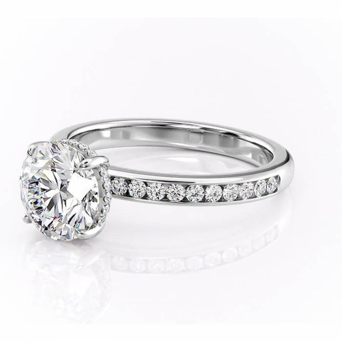 Inel de logodnă Jade din aur Alb 14kt cu moissanite tăietură rotundă – Montură cu canal rafinată pentru profil înalt | Personalizează și configurează gratuit online [7]