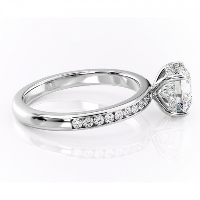 Inel de logodnă Jade din aur Alb 14kt cu moissanite tăietură rotundă – Montură cu canal rafinată pentru profil înalt | Personalizează și configurează gratuit online [2]