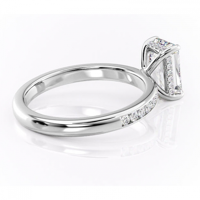 Inel de logodnă Jade din aur Alb 14kt cu moissanite tăietură smarald – Montură cu canal rafinată pentru profil înalt | Personalizează și configurează gratuit online [3]