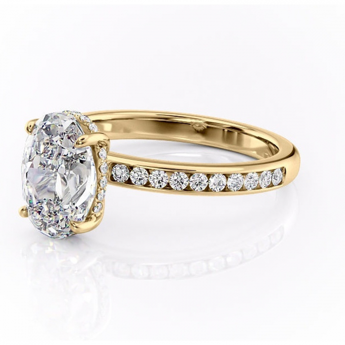 Inel de logodnă Jade din aur Galben 18kt cu moissanite tăietură ovală – Montură cu canal rafinată pentru profil înalt | Personalizează și configurează gratuit online [7]