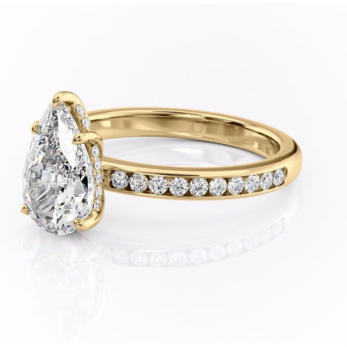 Inel de logodnă Jade din aur Galben 14kt cu moissanite tăietură pară – Montură cu canal rafinată pentru profil înalt | Personalizează și configurează gratuit online [7]