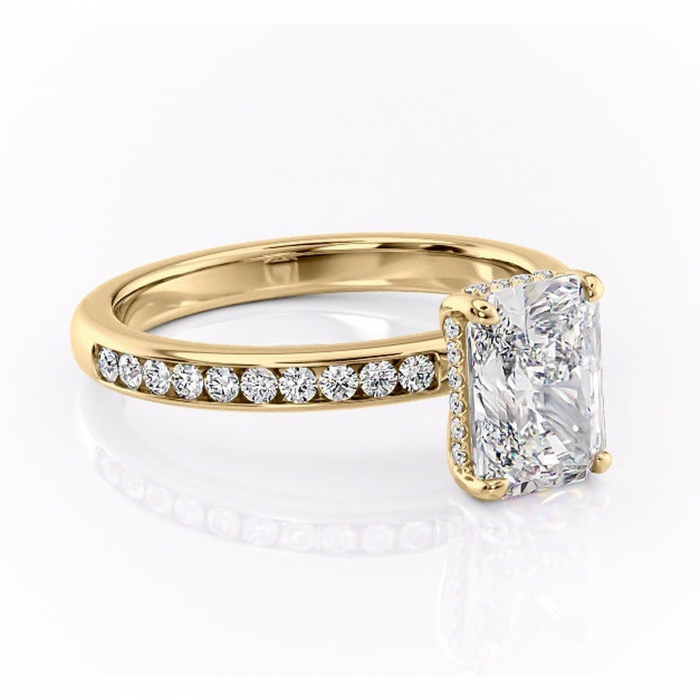 Inel de logodnă Jade din aur Galben 18kt cu moissanite tăietură radiantă – Montură cu canal rafinată pentru profil înalt | Personalizează și configurează gratuit online [1]
