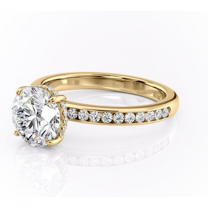 Inel de logodnă Jade din aur Galben 14kt cu moissanite tăietură rotundă – Montură cu canal rafinată pentru profil înalt | Personalizează și configurează gratuit online [7]
