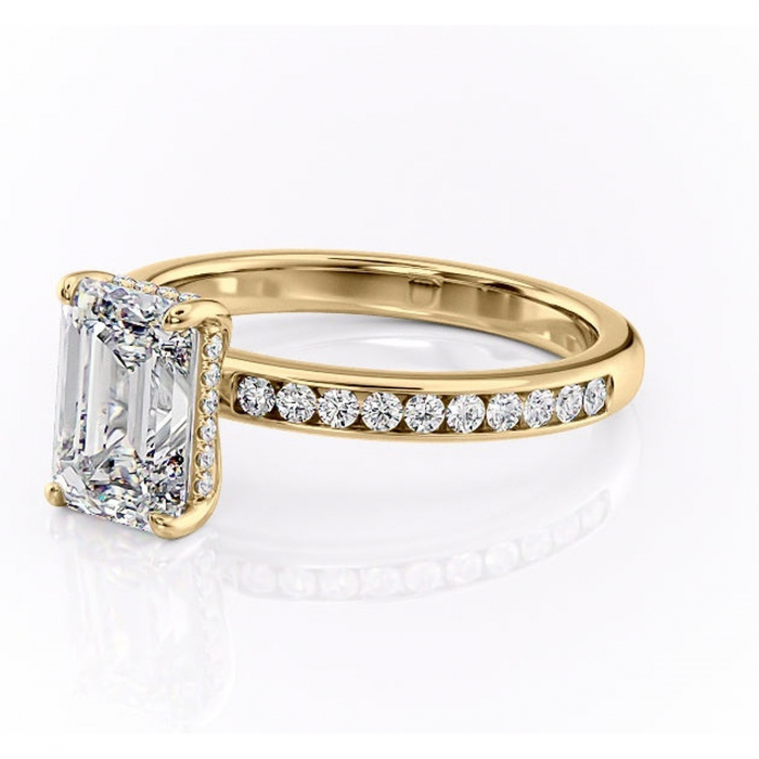 Inel de logodnă Jade din aur Galben 14kt cu moissanite tăietură smarald – Montură cu canal rafinată pentru profil înalt | Personalizează și configurează gratuit online [7]