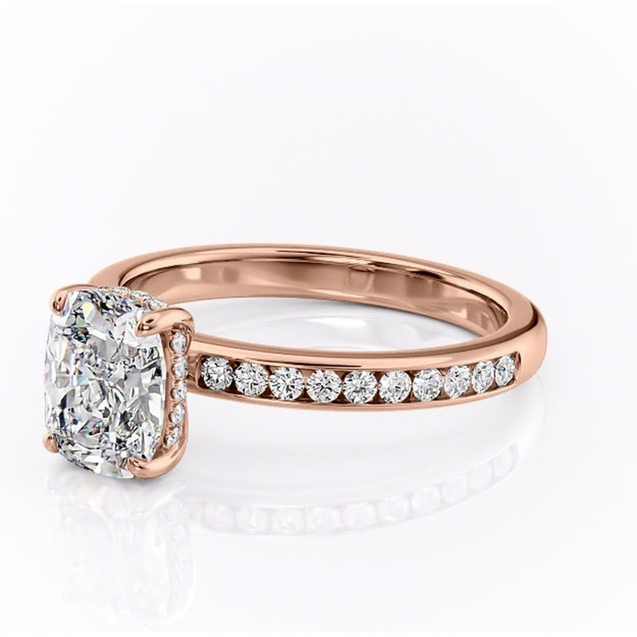 Inel de logodnă Jade din aur Rose 14kt cu moissanite tăietură asscher – Montură cu canal rafinată pentru profil înalt | Personalizează și configurează gratuit online [7]