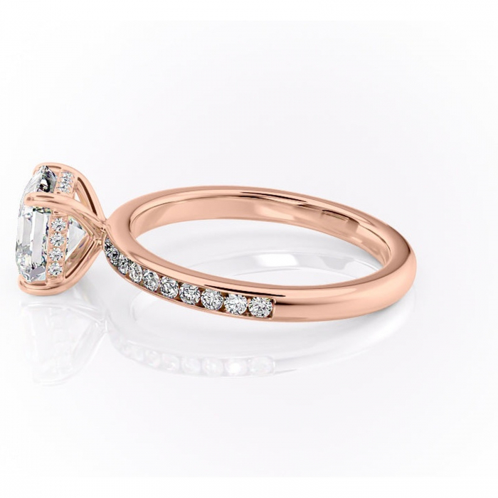 Inel de logodnă Jade din aur Rose 14kt cu moissanite tăietură asscher – Montură cu canal rafinată pentru profil înalt | Personalizează și configurează gratuit online [6]