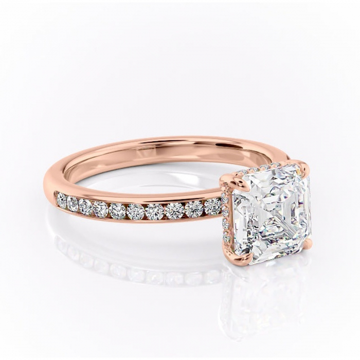 Inel de logodnă Jade din aur Rose 14kt cu moissanite tăietură asscher – Montură cu canal rafinată pentru profil înalt | Personalizează și configurează gratuit online [1]