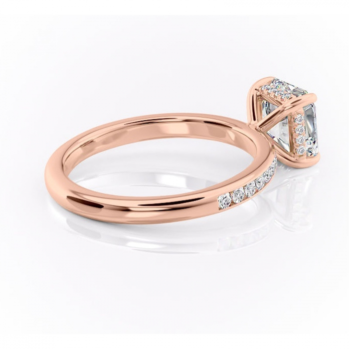 Inel de logodnă Jade din aur Rose 14kt cu moissanite tăietură asscher – Montură cu canal rafinată pentru profil înalt | Personalizează și configurează gratuit online [3]