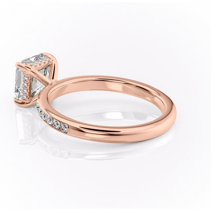Inel de logodnă Jade din aur Rose 14kt cu moissanite tăietură asscher – Montură cu canal rafinată pentru profil înalt | Personalizează și configurează gratuit online [5]