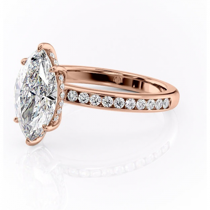 Inel de logodnă Jade din aur Rose 14kt cu moissanite tăietură marquise – Montură cu canal rafinată pentru profil înalt | Personalizează și configurează gratuit online [7]