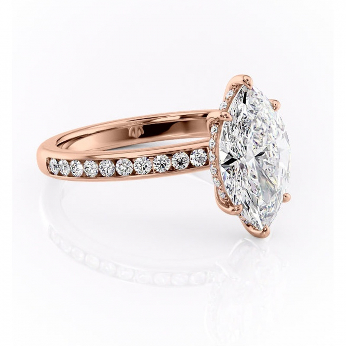 Inel de logodnă Jade din aur Rose 14kt cu moissanite tăietură marquise – Montură cu canal rafinată pentru profil înalt | Personalizează și configurează gratuit online [1]