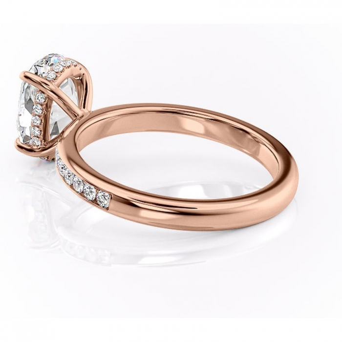 Inel de logodnă Jade din aur Rose 14kt cu moissanite tăietură ovală – Montură cu canal rafinată pentru profil înalt | Personalizează și configurează gratuit online [5]