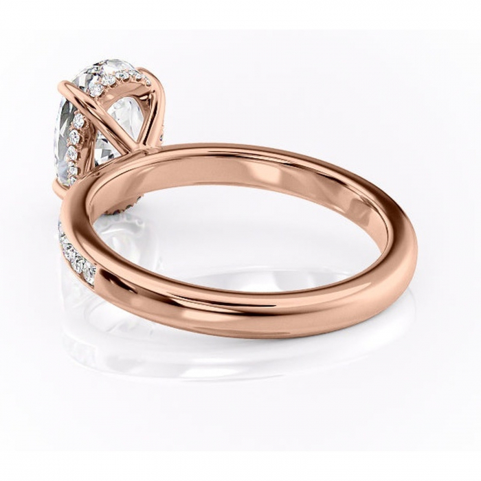 Inel de logodnă Jade din aur Rose 14kt cu moissanite tăietură ovală – Montură cu canal rafinată pentru profil înalt | Personalizează și configurează gratuit online [4]