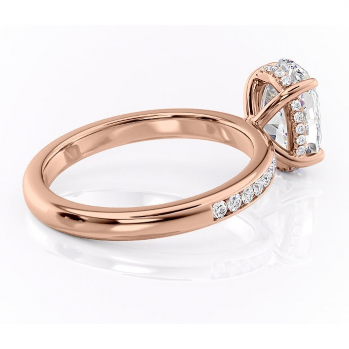 Inel de logodnă Jade din aur Rose 14kt cu moissanite tăietură ovală – Montură cu canal rafinată pentru profil înalt | Personalizează și configurează gratuit online [3]