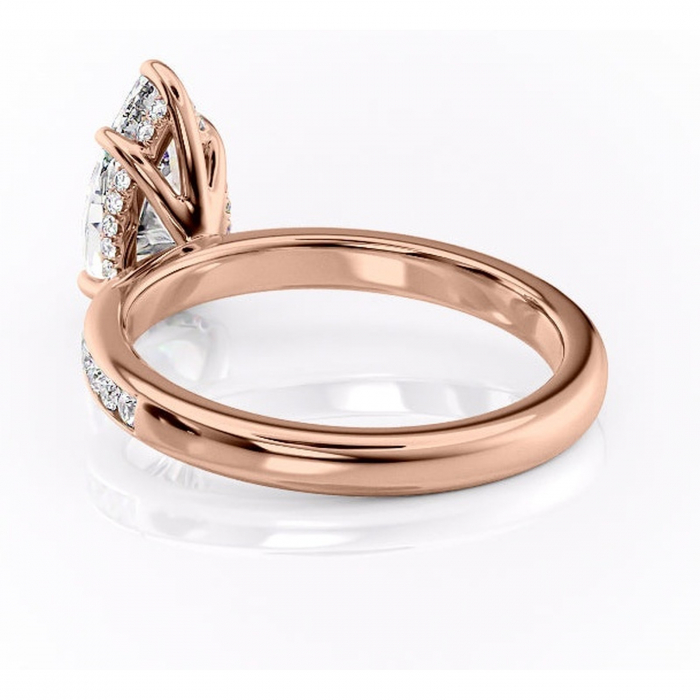 Inel de logodnă Jade din aur Rose 14kt cu moissanite tăietură pară – Montură cu canal rafinată pentru profil înalt | Personalizează și configurează gratuit online [4]
