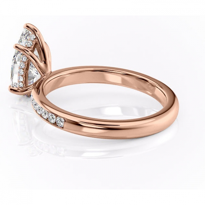 Inel de logodnă Jade din aur Rose 14kt cu moissanite tăietură pară – Montură cu canal rafinată pentru profil înalt | Personalizează și configurează gratuit online [5]