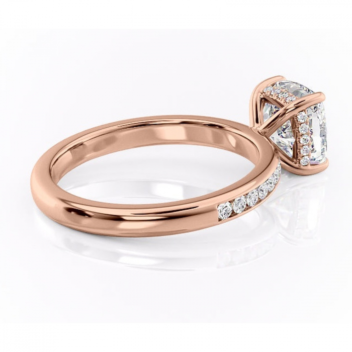 Inel de logodnă Jade din aur Rose 18kt cu moissanite tăietură pernă – Montură cu canal rafinată pentru profil înalt | Personalizează și configurează gratuit online [3]