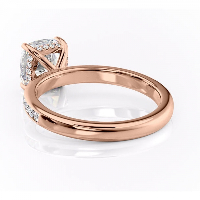 Inel de logodnă Jade din aur Rose 18kt cu moissanite tăietură pernă – Montură cu canal rafinată pentru profil înalt | Personalizează și configurează gratuit online [4]