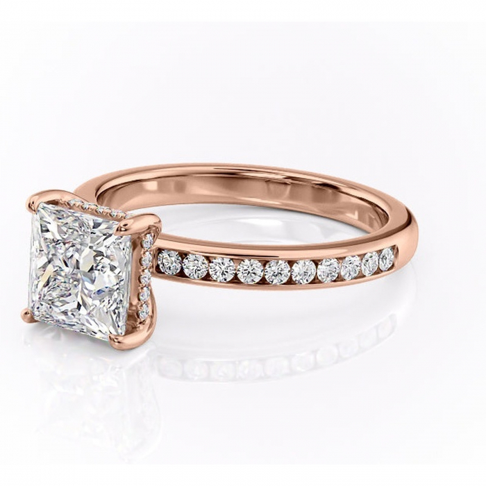 Inel de logodnă Jade din aur Rose 14kt cu moissanite tăietură princess – Montură cu canal rafinată pentru profil înalt | Personalizează și configurează gratuit online [7]