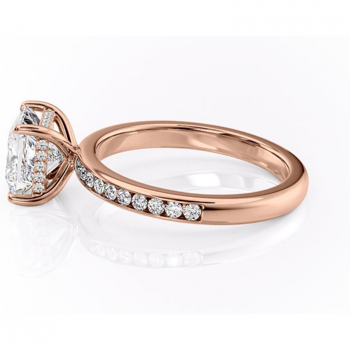 Inel de logodnă Jade din aur Rose 14kt cu moissanite tăietură princess – Montură cu canal rafinată pentru profil înalt | Personalizează și configurează gratuit online [6]