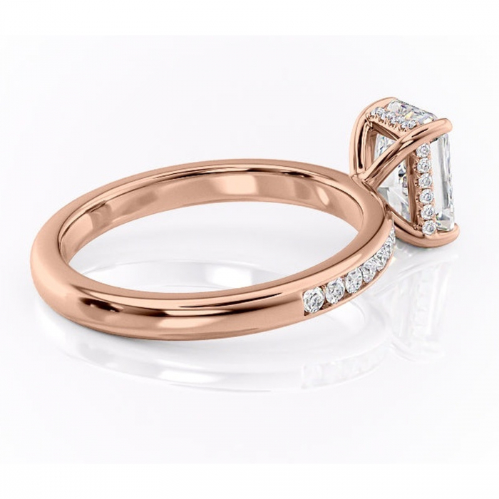 Inel de logodnă Jade din aur Rose 14kt cu moissanite tăietură radiantă – Montură cu canal rafinată pentru profil înalt | Personalizează și configurează gratuit online [3]