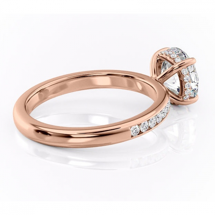 Inel de logodnă Jade din aur Rose 14kt cu moissanite tăietură rotundă – Montură cu canal rafinată pentru profil înalt | Personalizează și configurează gratuit online [3]