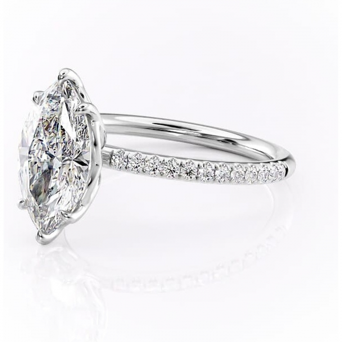 Inel de logodnă Jessamine din aur Alb 14kt cu moissanite tăietură marquise – Montură pavé rafinată pentru profil înalt | Personalizează și configurează gratuit online [7]