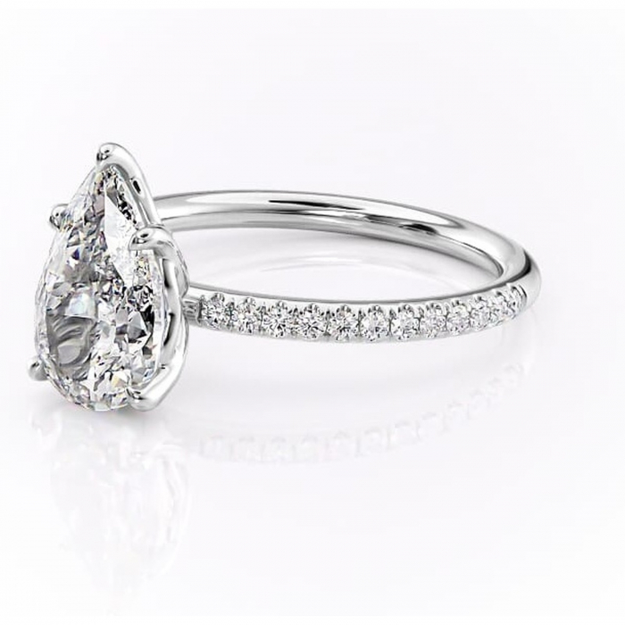 Inel de logodnă Jessamine din aur Alb 14kt cu moissanite tăietură pară – Montură pavé rafinată pentru profil înalt | Personalizează și configurează gratuit online [7]