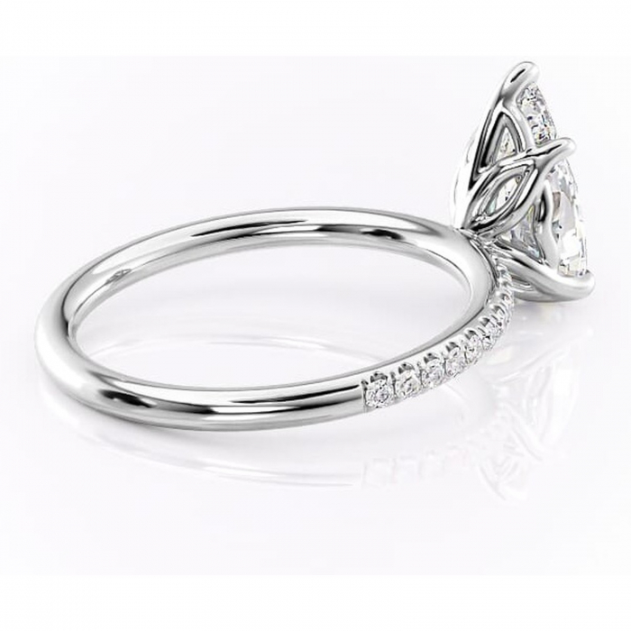 Inel de logodnă Jessamine din aur Alb 14kt cu moissanite tăietură pară – Montură pavé rafinată pentru profil înalt | Personalizează și configurează gratuit online [3]