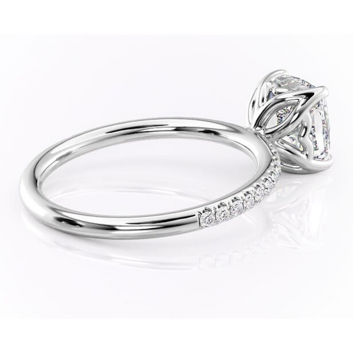 Inel de logodnă Jessamine din aur Alb 14kt cu moissanite tăietură pernă – Montură pavé rafinată pentru profil înalt | Personalizează și configurează gratuit online [3]