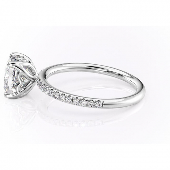 Inel de logodnă Jessamine din aur Alb 14kt cu moissanite tăietură pernă – Montură pavé rafinată pentru profil înalt | Personalizează și configurează gratuit online [6]