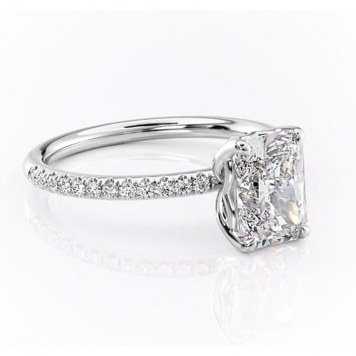 Inel de logodnă Jessamine din aur Alb 14kt cu moissanite tăietură radiantă – Montură pavé rafinată pentru profil înalt | Personalizează și configurează gratuit online [1]