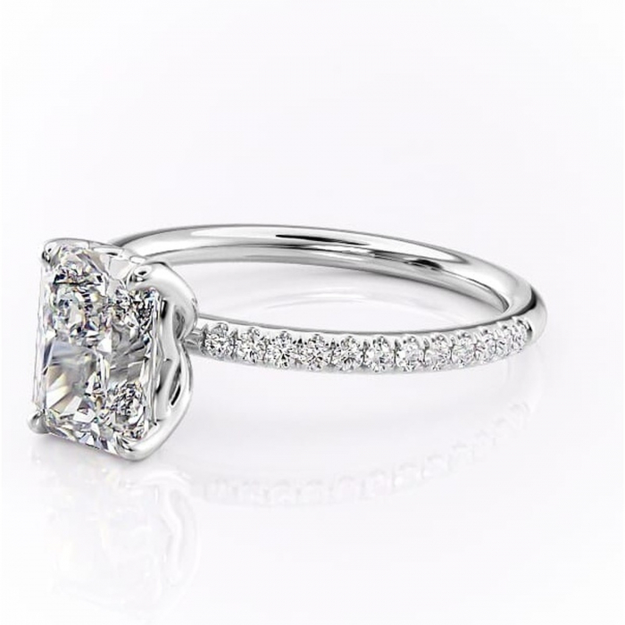 Inel de logodnă Jessamine din aur Alb 14kt cu moissanite tăietură radiantă – Montură pavé rafinată pentru profil înalt | Personalizează și configurează gratuit online [7]