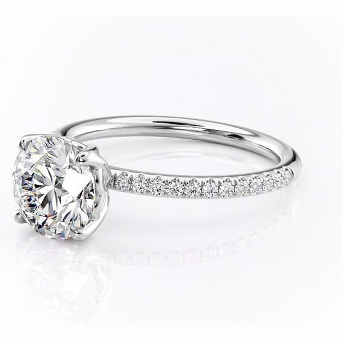 Inel de logodnă Jessamine din aur Alb 14kt cu moissanite tăietură rotundă – Montură pavé rafinată pentru profil înalt | Personalizează și configurează gratuit online [7]