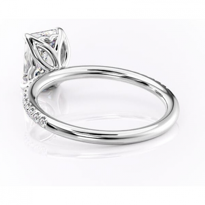 Inel de logodnă Jessamine din aur Alb 14kt cu moissanite tăietură smarald – Montură pavé rafinată pentru profil înalt | Personalizează și configurează gratuit online [4]