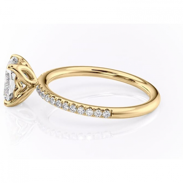 Inel de logodnă Jessamine din aur Galben 14kt cu moissanite tăietură pernă – Montură pavé rafinată pentru profil înalt | Personalizează și configurează gratuit online [6]