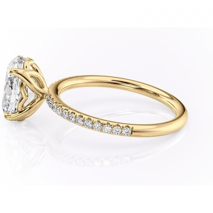Inel de logodnă Jessamine din aur Galben 14kt cu moissanite tăietură ovală – Montură pavé rafinată pentru profil înalt | Personalizează și configurează gratuit online [6]