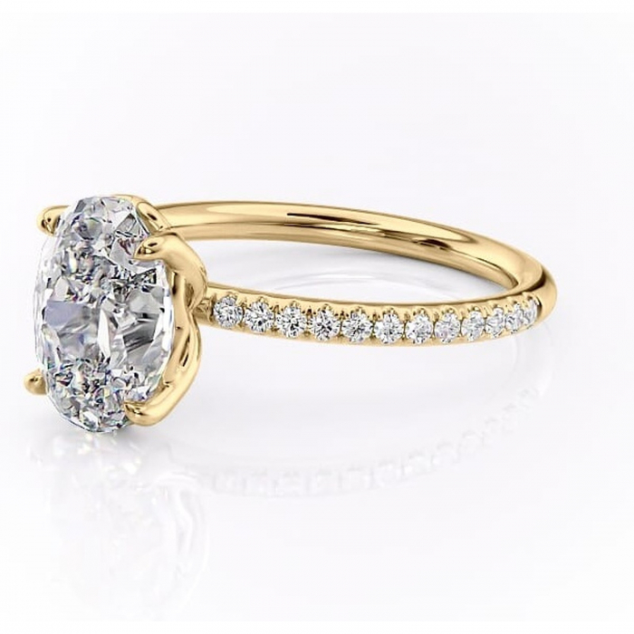Inel de logodnă Jessamine din aur Galben 14kt cu moissanite tăietură ovală – Montură pavé rafinată pentru profil înalt | Personalizează și configurează gratuit online [7]