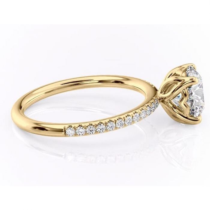 Inel de logodnă Jessamine din aur Galben 14kt cu moissanite tăietură rotundă – Montură pavé rafinată pentru profil înalt | Personalizează și configurează gratuit online [2]