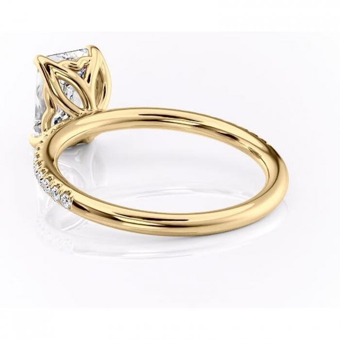 Inel de logodnă Jessamine din aur Galben 14kt cu moissanite tăietură smarald – Montură pavé rafinată pentru profil înalt | Personalizează și configurează gratuit online [4]