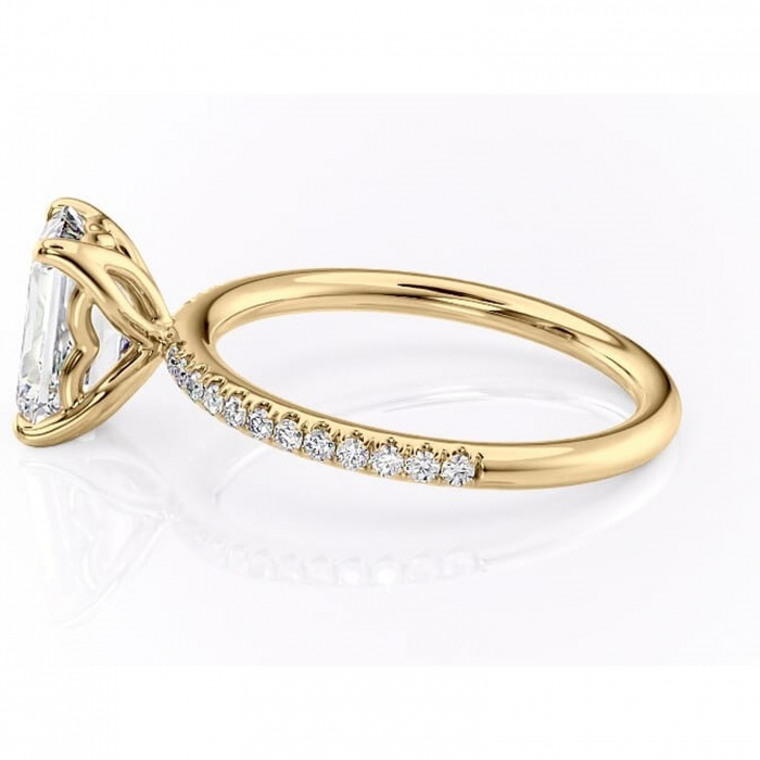 Inel de logodnă Jessamine din aur Galben 14kt cu moissanite tăietură smarald – Montură pavé rafinată pentru profil înalt | Personalizează și configurează gratuit online [6]