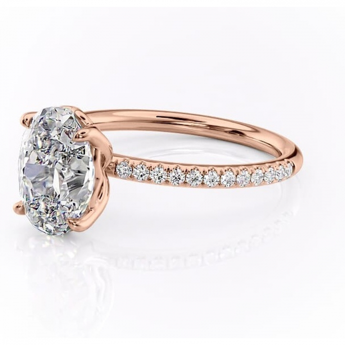 Inel de logodnă Jessamine din aur Rose 14kt cu moissanite tăietură ovală – Montură pavé rafinată pentru profil înalt | Personalizează și configurează gratuit online [7]