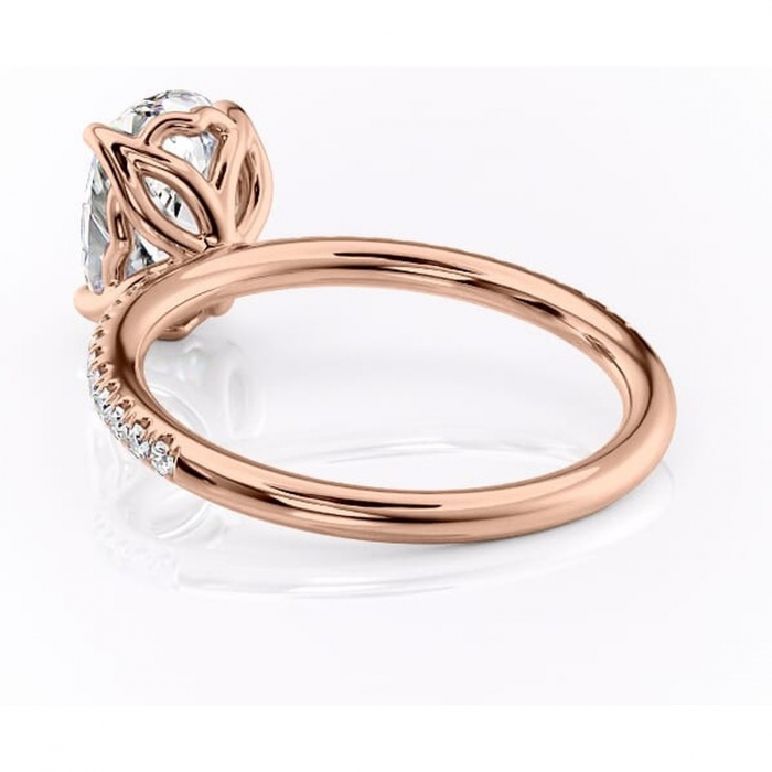 Inel de logodnă Jessamine din aur Rose 14kt cu moissanite tăietură ovală – Montură pavé rafinată pentru profil înalt | Personalizează și configurează gratuit online [4]