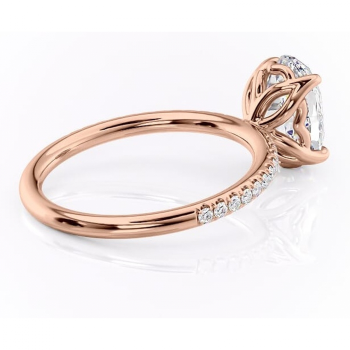 Inel de logodnă Jessamine din aur Rose 14kt cu moissanite tăietură ovală – Montură pavé rafinată pentru profil înalt | Personalizează și configurează gratuit online [3]