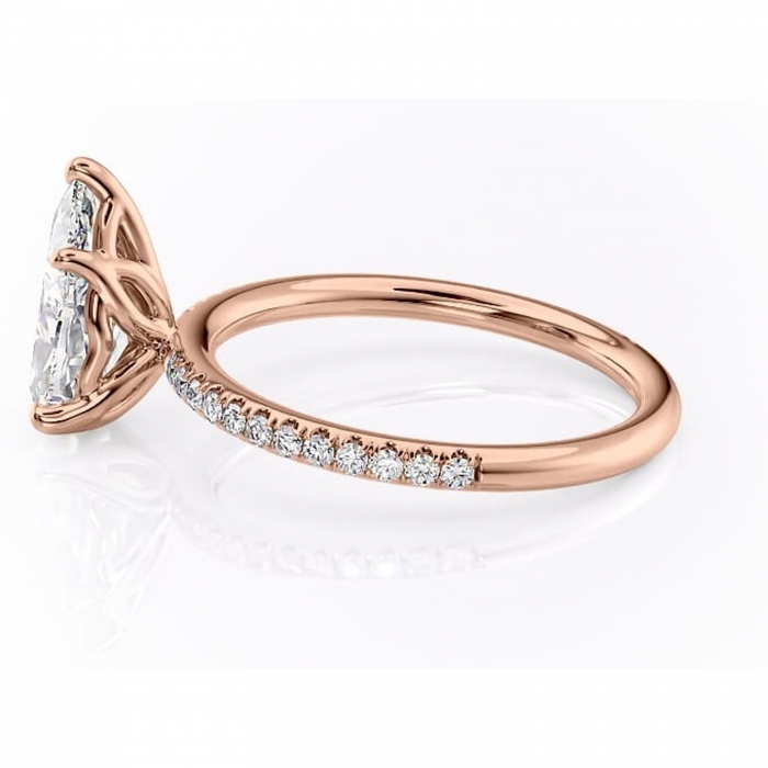 Inel de logodnă Jessamine din aur Rose 18kt cu moissanite tăietură pară – Montură pavé rafinată pentru profil înalt | Personalizează și configurează gratuit online [6]