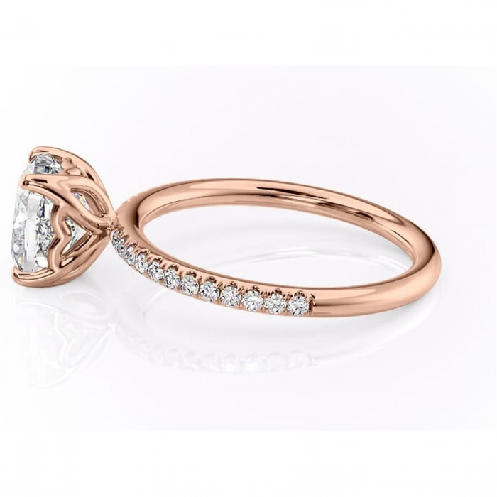 Inel de logodnă Jessamine din aur Rose 18kt cu moissanite tăietură pernă – Montură pavé rafinată pentru profil înalt | Personalizează și configurează gratuit online [6]