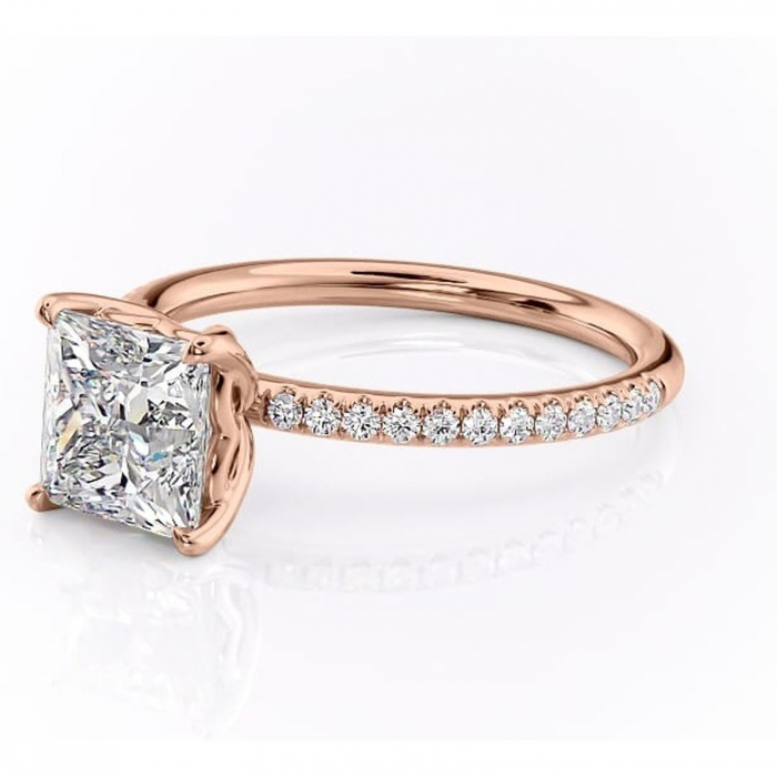 Inel de logodnă Jessamine din aur Rose 18kt cu moissanite tăietură princess – Montură pavé rafinată pentru profil înalt | Personalizează și configurează gratuit online [7]