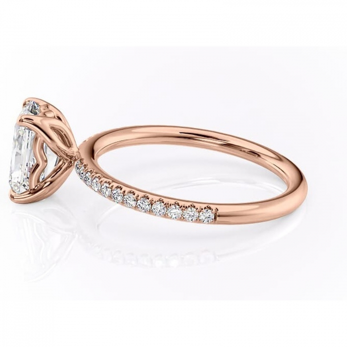 Inel de logodnă Jessamine din aur Rose 14kt cu moissanite tăietură radiantă – Montură pavé rafinată pentru profil înalt | Personalizează și configurează gratuit online [6]