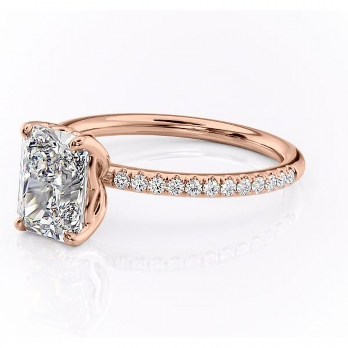 Inel de logodnă Jessamine din aur Rose 14kt cu moissanite tăietură radiantă – Montură pavé rafinată pentru profil înalt | Personalizează și configurează gratuit online [7]