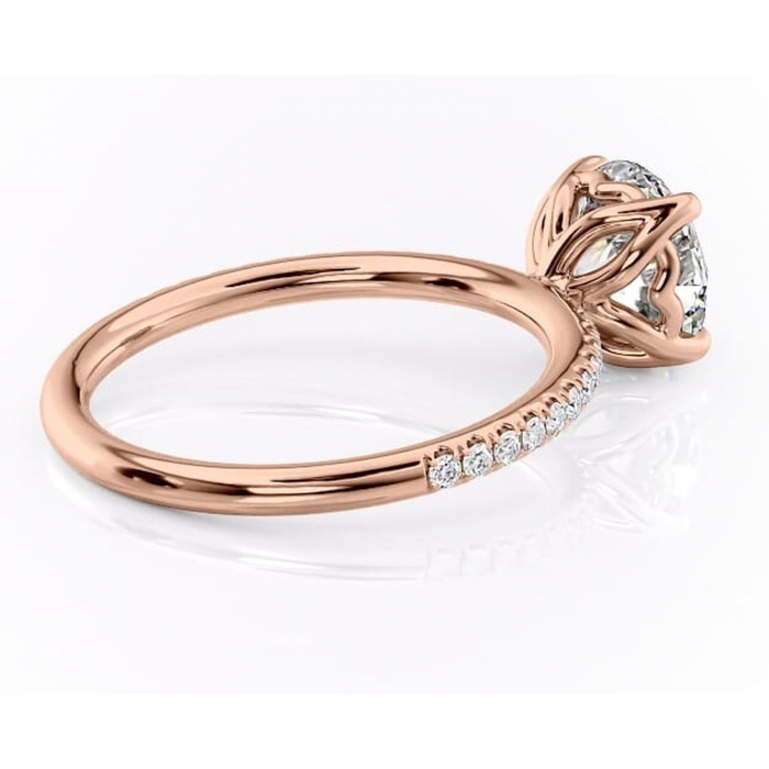 Inel de logodnă Jessamine din aur Rose 14kt cu moissanite tăietură rotundă – Montură pavé rafinată pentru profil înalt | Personalizează și configurează gratuit online [3]